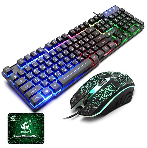 

Russian Layout Letters Luminous Keyboard with Mouse and Pad 3 Pcs a Backlit Gamer for Desktop