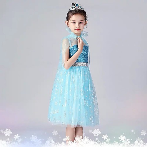 

Elsa Dress Masquerade Flower Girl Dress Girls' Movie Cosplay A-Line Slip Cosplay Sequins Blue Dress Halloween Carnival Masquerade Tulle Sequin Cotton