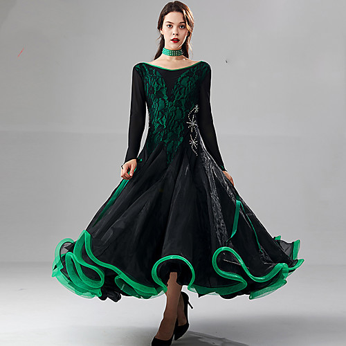 

Ballroom Dance Dress Lace Split Joint Crystals / Rhinestones Women's Performance Long Sleeve Chinlon Organza