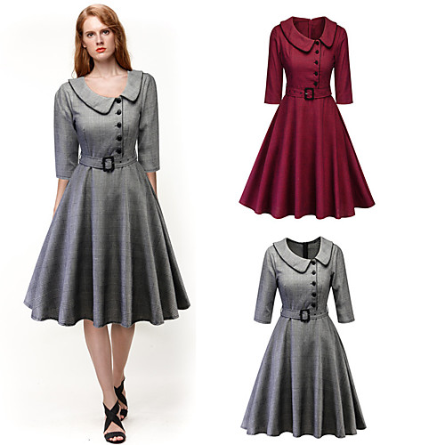 

Audrey Hepburn Dresses Retro Vintage 1950s Prom Dresses Dress Masquerade A-Line Dress Trench Coat Women's Cotton Costume Red / Gray Vintage Cosplay Party Halloween Homecoming