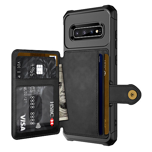 

Phone Case For Samsung Galaxy Back Cover Leather S9 S9 Plus S10 S10 Card Holder Shockproof Solid Color PU Leather PC