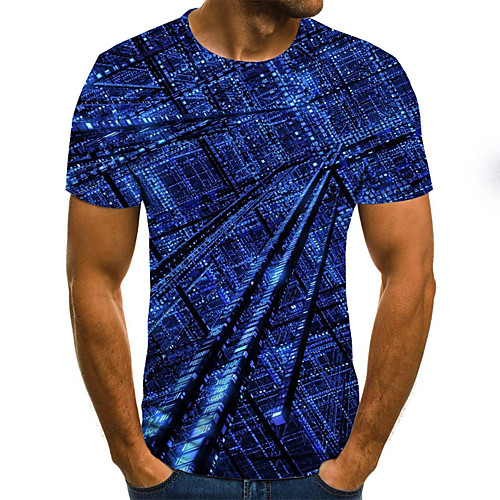 

Men's T shirt Graphic Abstract Plus Size Pleated Print Short Sleeve Daily Tops Streetwear Exaggerated Round Neck Blue / Summer