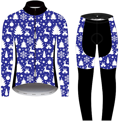 

21Grams Christmas Men's Long Sleeve Cycling Jersey with Tights - Bule / Black Bike Bottoms Clothing Suit UV Resistant Quick Dry Back Pocket Sports Winter Fleece 100% Polyester Mountain Bike MTB Road