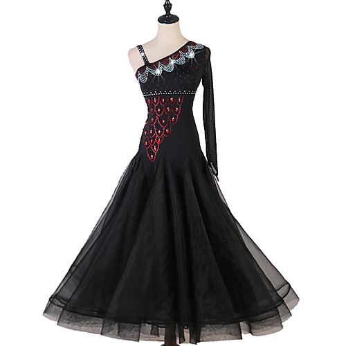 

Ballroom Dance Dress Split Joint Crystals / Rhinestones Women's Training Long Sleeve Chinlon Organza