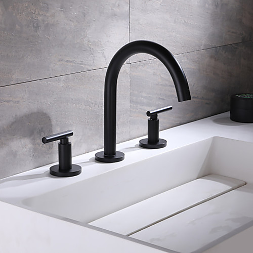 

Bathroom Sink Faucet - Widespread Black Widespread Two Handles Three HolesBath Taps