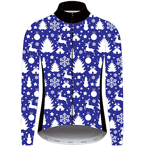 

21Grams Christmas Men's Long Sleeve Cycling Jersey - BlueWhite Bike Jersey Padded Shorts / Chamois Top UV Resistant Quick Dry Breathable Sports Winter Fleece 100% Polyester Mountain Bike MTB Road