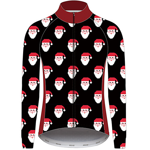 

21Grams Christmas Men's Long Sleeve Cycling Jersey - Black / Red Bike Jersey Padded Shorts / Chamois Top UV Resistant Quick Dry Breathable Sports Winter Fleece 100% Polyester Mountain Bike MTB Road