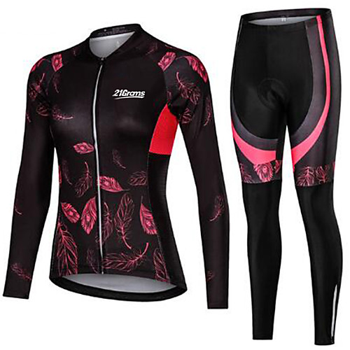 

21Grams Women's Long Sleeve Cycling Jersey with Tights Winter Fleece Pink Floral Botanical Bike Clothing Suit Breathable Quick Dry Ultraviolet Resistant Sports Floral Botanical Mountain Bike MTB Road
