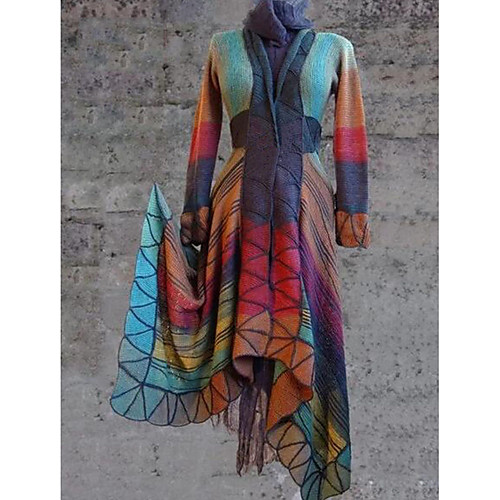 

Women's Coat Daily Fall Spring Regular Coat V Neck Regular Fit Jacket Long Sleeve Geometric Blue Purple