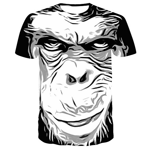 

Men's T shirt 3D Print Graphic 3D Animal Print Short Sleeve Daily Tops Streetwear Black / White