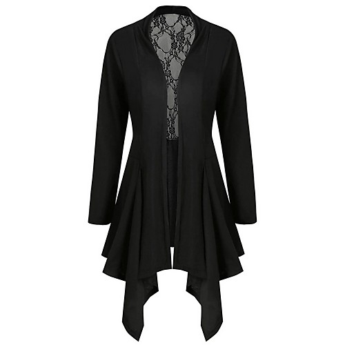 

Women's Daily Fall & Winter Long Trench Coat, Solid Colored V Neck Long Sleeve Polyester Black / White / Purple