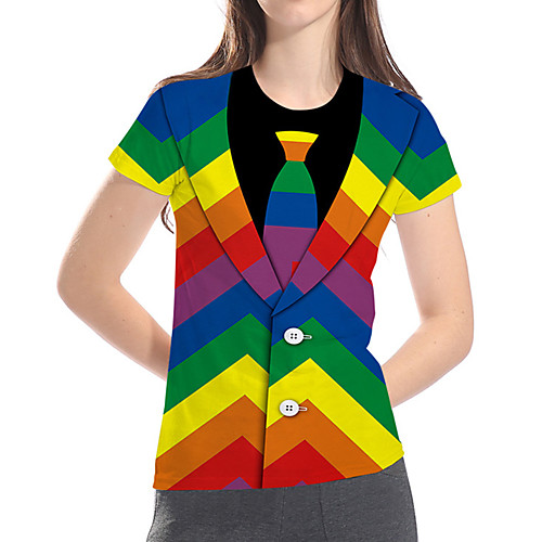 

Women's T shirt Graphic 3D Rainbow Plus Size Print Short Sleeve Daily Tops Basic Exaggerated Rainbow