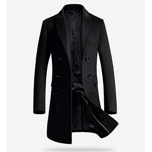 

Men's Coat Daily Winter Long Coat Peaked Lapel Slim Jacket Long Sleeve Solid Colored Gray Black