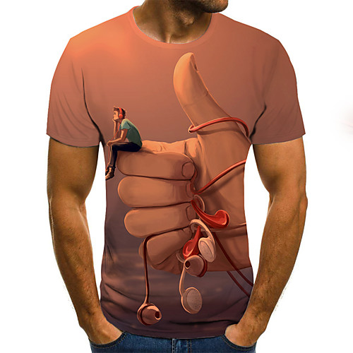 

Men's T shirt Shirt 3D Plus Size Print Short Sleeve Daily Tops Basic Round Neck Brown