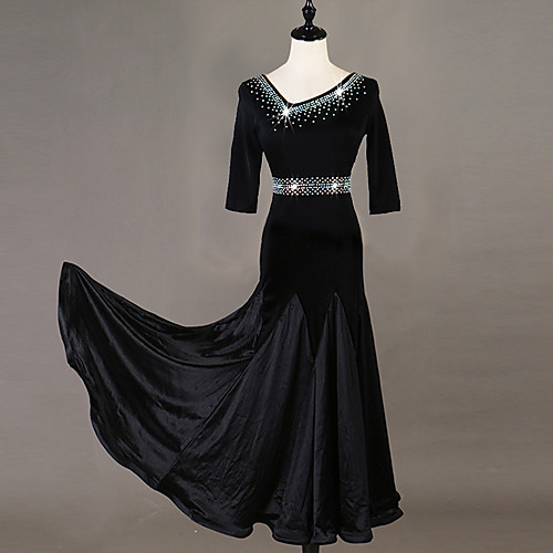 

Ballroom Dance Dress Crystals / Rhinestones Women's Training 3/4-Length Sleeve High Chinlon