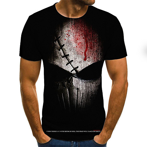 

Men's T shirt 3D Skull Plus Size Print Short Sleeve Daily Tops Basic Black