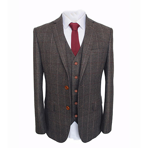 

Brown windowpane wool custom suit