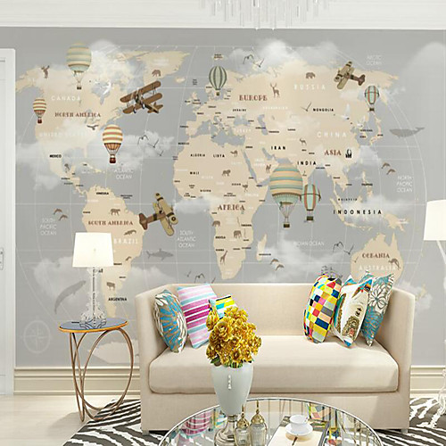 

Nursery Mural Wallpaper Wall Sticker Covering Print Adhesive Required Cartoon World Map Home Décor Canvas