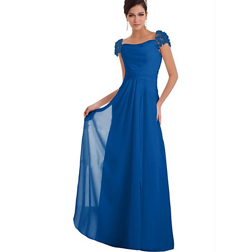 

A-Line Square Neck Floor Length Chiffon Bridesmaid Dress with Lace