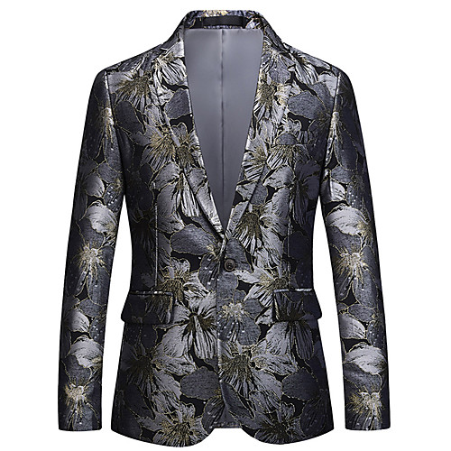 

Men's Blazer Party Daily Going out Active Sophisticated Color Block / Geometric Cotton / Polyester Men's Suit White - Notch lapel collar / Fall / Winter / Long Sleeve