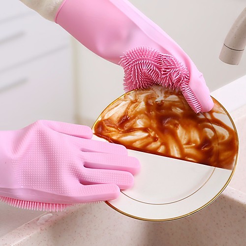 

Pair of Magic Dish Washing Scrubber Gloves Kitchen Silicone Cleaning Gloves For Household 2pcs Set