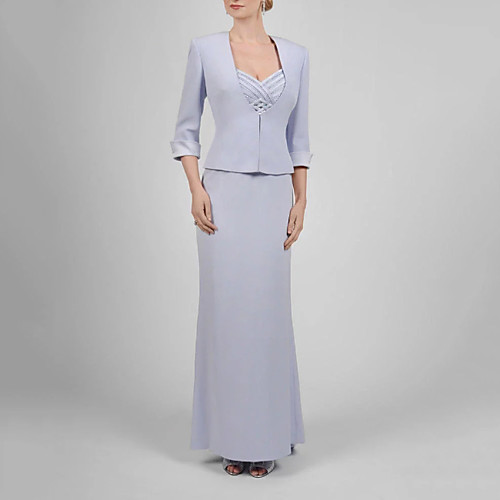 

Two Piece Mother of the Bride Dress Elegant & Luxurious Spaghetti Strap Floor Length Satin 3/4 Length Sleeve with Ruching 2021