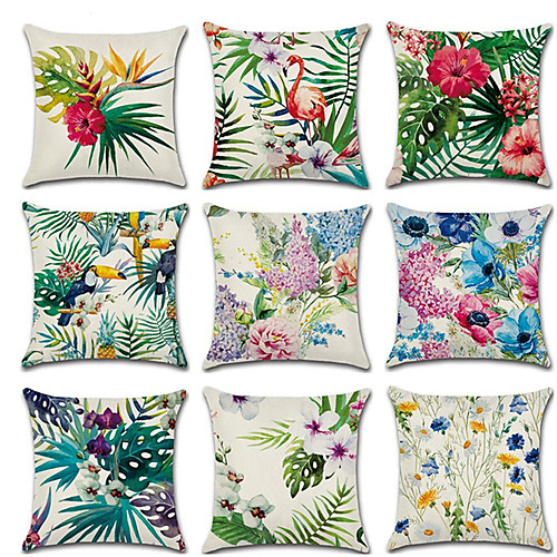 

Set of 9 Faux Linen Pillow Cover, Floral Bird Wedding Boho Throw Pillow