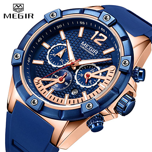 

MEGIR Men's Dress Watch Quartz Formal Style Modern Style Silicone 30 m Water Resistant / Waterproof Calendar / date / day Three Time Zones Analog Casual Fashion - black / gold Black / Silver Gold