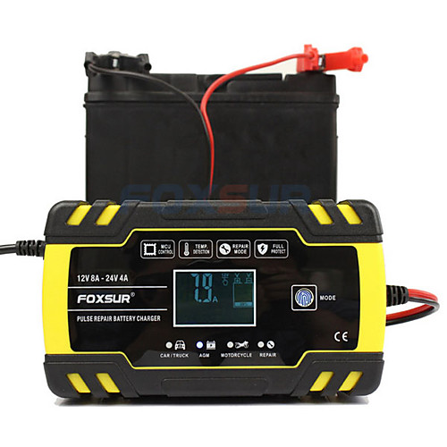 

Foxsur Fully automatic Car Battery Charger 12V 8A 24V 4A Smart Fast Charging for AGM GEL WET Lead Acid Battery Charger LCD Display