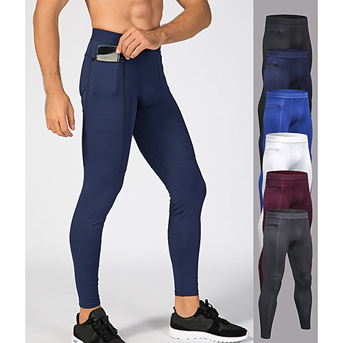 

YUERLIAN Men's High Waist Yoga Pants Side Pockets Cropped Leggings Tights Thermal Warm Moisture Wicking Blue Gray Burgundy Fitness Gym Workout Running Summer Sports Activewear High Elasticity Slim