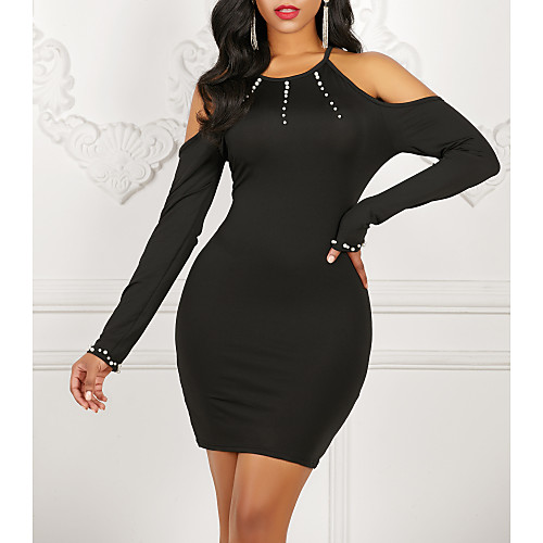 

Women's Bodycon Black Long Sleeve Solid Colored Round Neck Slim S M L XL