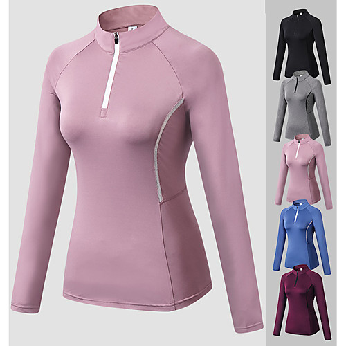 

YUERLIAN Women's Collar Compression Shirt Yoga Top Winter Zip Front Fashion Burgundy Black Blue Pink Grey Mesh Fitness Gym Workout Running Tee Tshirt Long Sleeve Sport Activewear Windproof 4 Way