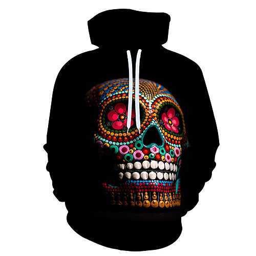 

Men's Hoodie Cartoon 3D Skull Hooded Halloween Casual Halloween Hoodies Sweatshirts Black