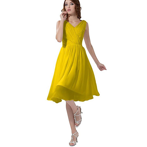 

A-Line V Neck Knee Length Chiffon Bridesmaid Dress with Ruching