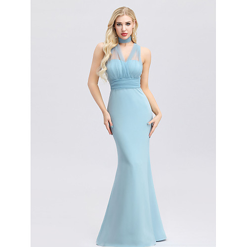 

Mermaid / Trumpet Sweetheart Neckline Floor Length Spandex / Tulle / Polyester Bridesmaid Dress with Ruching / Bandage / Convertible Dress