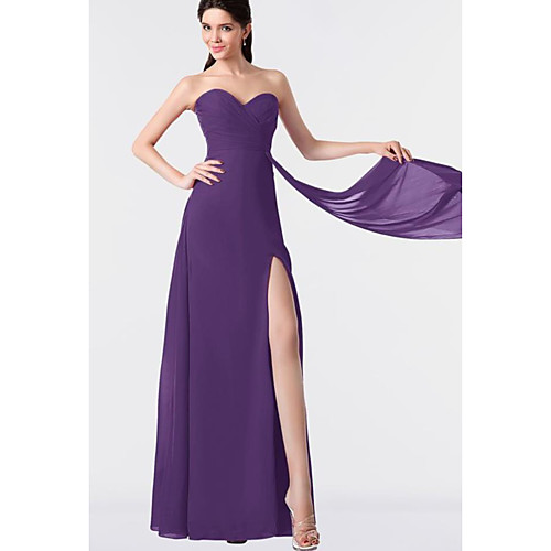 

A-Line Strapless Floor Length Chiffon Bridesmaid Dress with Split Front / Ruching