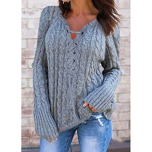 

Women's Solid Colored Long Sleeve Pullover Sweater Jumper, V Neck Blushing Pink / Yellow / Navy Blue S / M / L