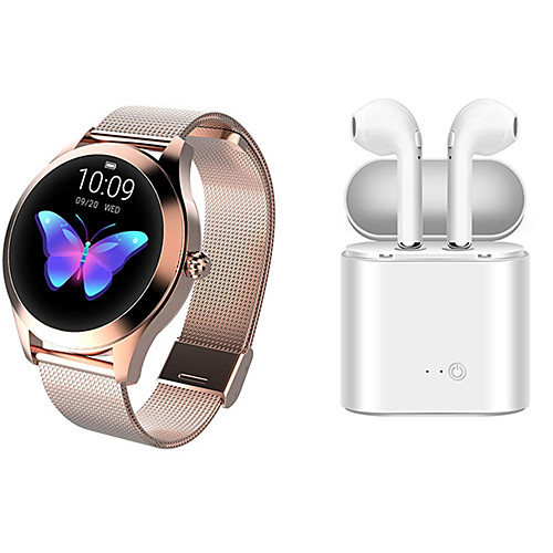 

KW10 Stainless Steel Smartwatch BT Fitness Tracker with TWS Wireless Headphone Support Notify/Heart Rate Monitor Sport Smart Watch Compatible IOS/Android Phones