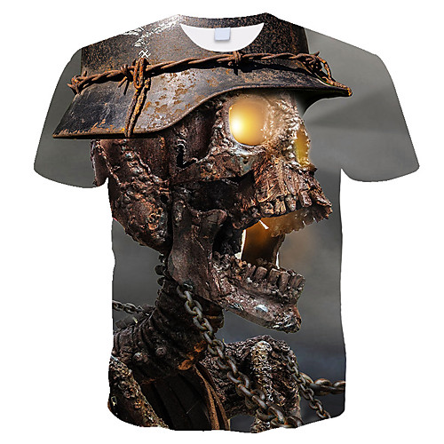 

Men's T shirt Shirt 3D Skull Print Short Sleeve Daily Tops Streetwear Exaggerated Round Neck Rainbow