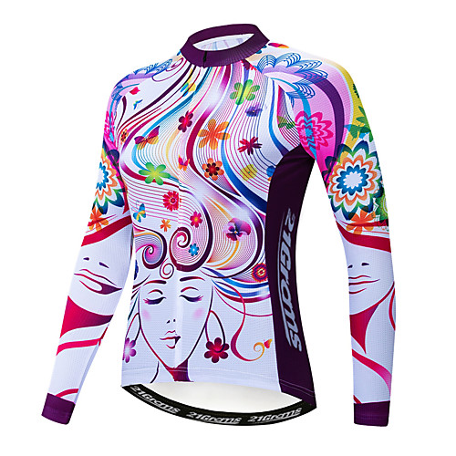 

21Grams Floral Botanical Women's Long Sleeve Cycling Jersey - Purple Bike Jersey Top Thermal Warm Anatomic Design Quick Dry Sports Winter Elastane Terylene Polyester Taffeta Mountain Bike MTB Road