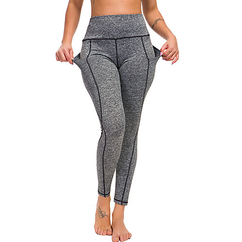 

Women's High Waist Yoga Pants Side Pockets Tights Leggings Tummy Control Butt Lift Grey Black Fitness Gym Workout Running Winter Summer Sports Activewear High Elasticity Slim