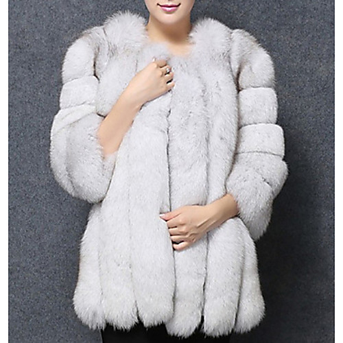

Women's Fur Coat Daily Regular Coat Jacket Long Sleeve Solid Colored Purple Blushing Pink