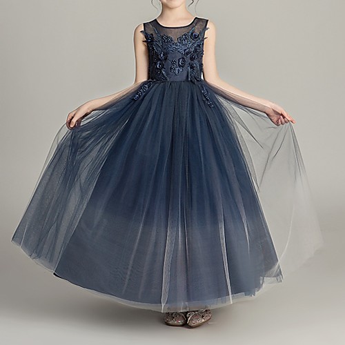 

Ball Gown Floor Length Flower Girl Dresses Pageant Polyester Sleeveless Jewel Neck with Appliques