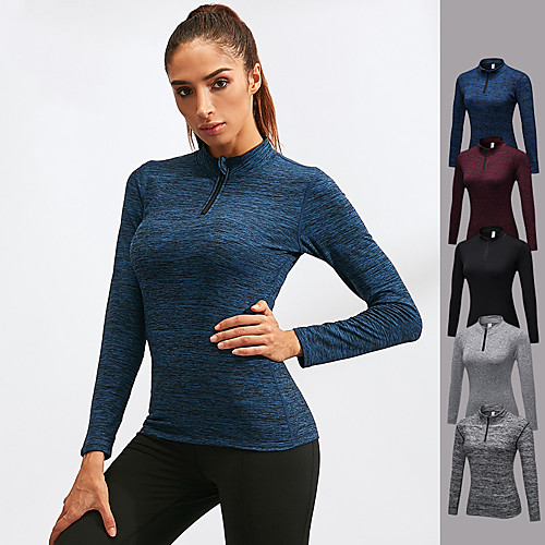 

YUERLIAN Women's Long Sleeve Running Shirt Quarter Zip Tee Tshirt Athletic Fleece Quick Dry Breathable Soft Fitness Gym Workout Running Jogging Sportswear Solid Color Dark Grey Black Red Blue Gray