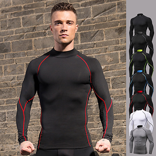 

YUERLIAN Men's Long Sleeve High Neck Compression Shirt Running Shirt Tee Tshirt Top Athletic Quick Dry Breathable Soft Fitness Gym Workout Running Jogging Sportswear Dark Grey White Black Red Blue