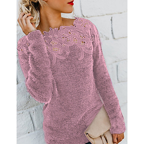 

Women's Solid Colored Long Sleeve Pullover Sweater Jumper, Bateau Wine / Purple / Blushing Pink S / M / L