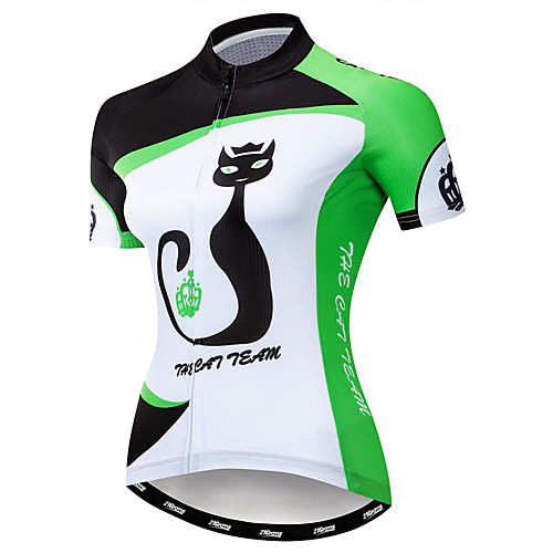 

21Grams Women's Short Sleeve Cycling Jersey Summer Elastane Polyester Green Cat Animal Bike Jersey Top Mountain Bike MTB Road Bike Cycling Quick Dry Moisture Wicking Breathable Sports Clothing Apparel