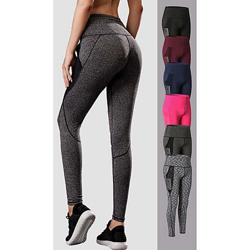 

YUERLIAN Women's High Waist Yoga Pants Side Pockets Patchwork Tights Leggings Tummy Control Butt Lift Dark Grey Fuchsia Gray Mesh Elastane Fitness Gym Workout Running Winter Sports Activewear High