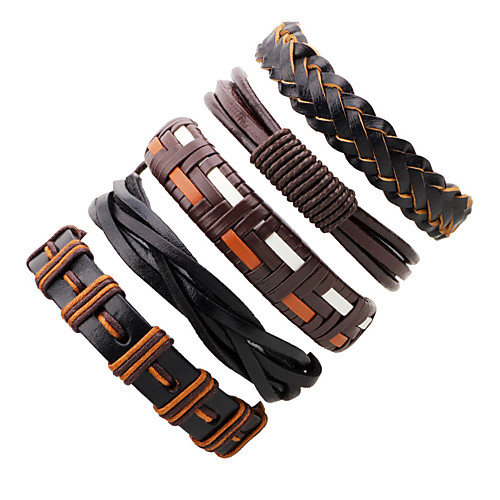 

Men's Handmade Link Bracelet Geometrical Lucky Casual / Sporty Leatherette Bracelet Jewelry Black For Daily