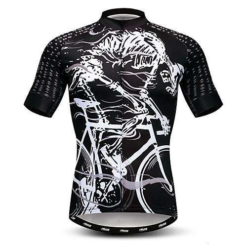 

21Grams Skull Men's Short Sleeve Cycling Jersey Black / White Skeleton Bike Jersey Top Mountain Bike MTB Road Cycling Breathable Moisture Wicking Quick Dry Sports Polyester Elastane Terylene Clothing